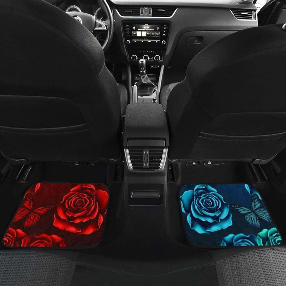 Calavera Girl Front and Back Car Floor Mats - Red and Blue
