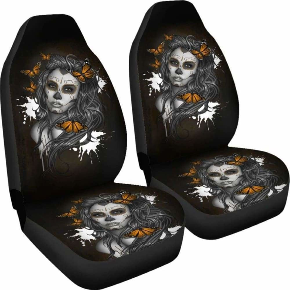 Set Of - Beauty Girl Sugar Skull Seat Cover