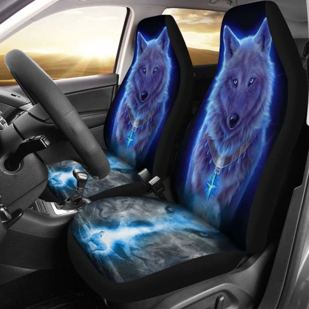 Neon White Wolf Car Seat Covers Amazing