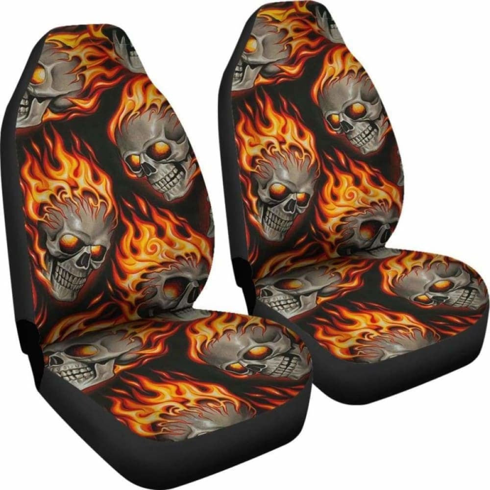 Set Of Pcs Flaming Fire Skulls Car Seat Covers