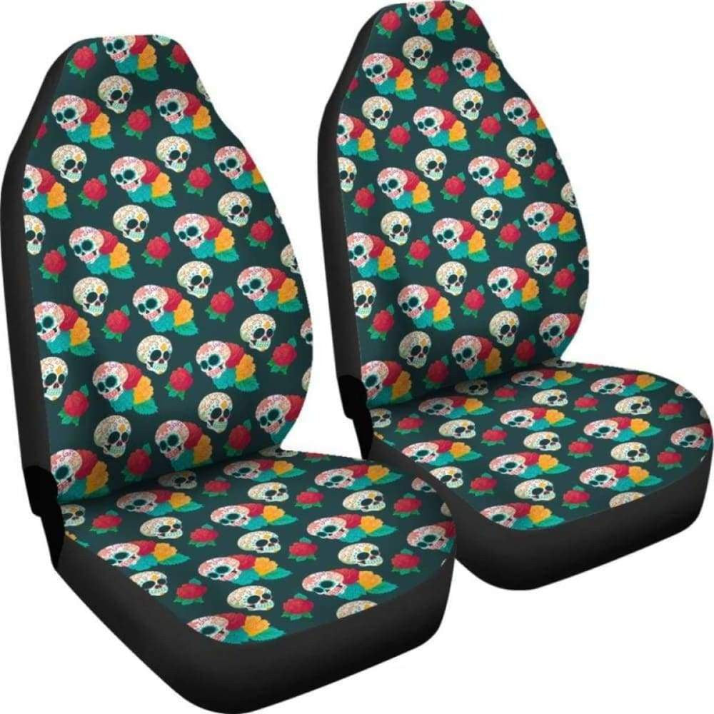 Set Pcs Floral Sugar Skull Day Of The Dead Skull Car Seat Covers
