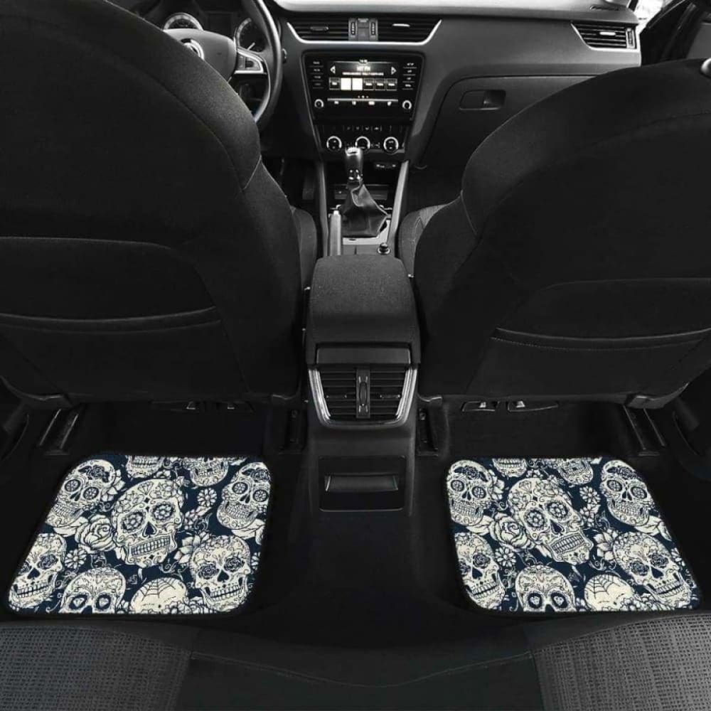 Sugar Skull Black White Pattern Front And Back Car Mats
