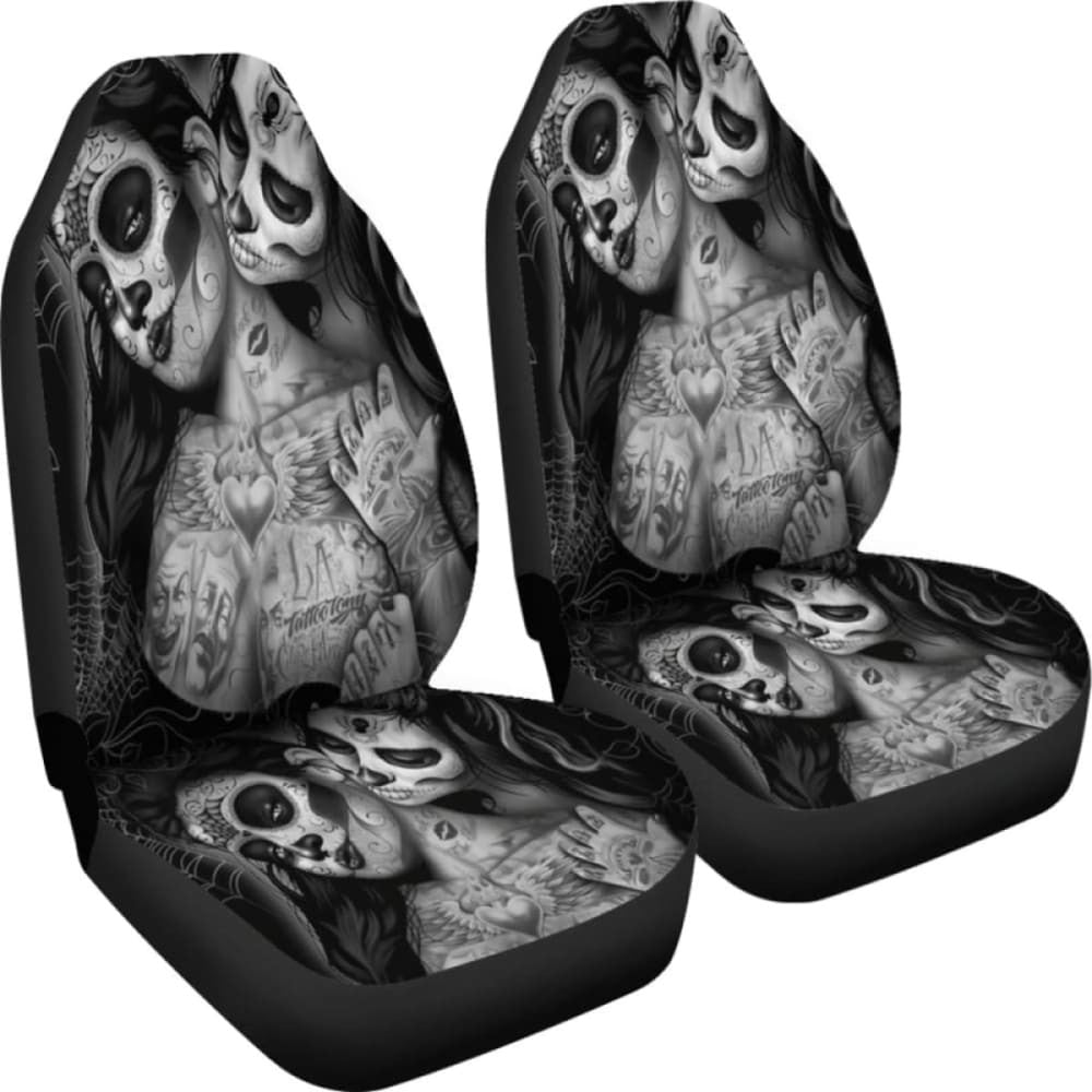 Set Of Day Of The Dead Sugar Skull Car Seat Covers