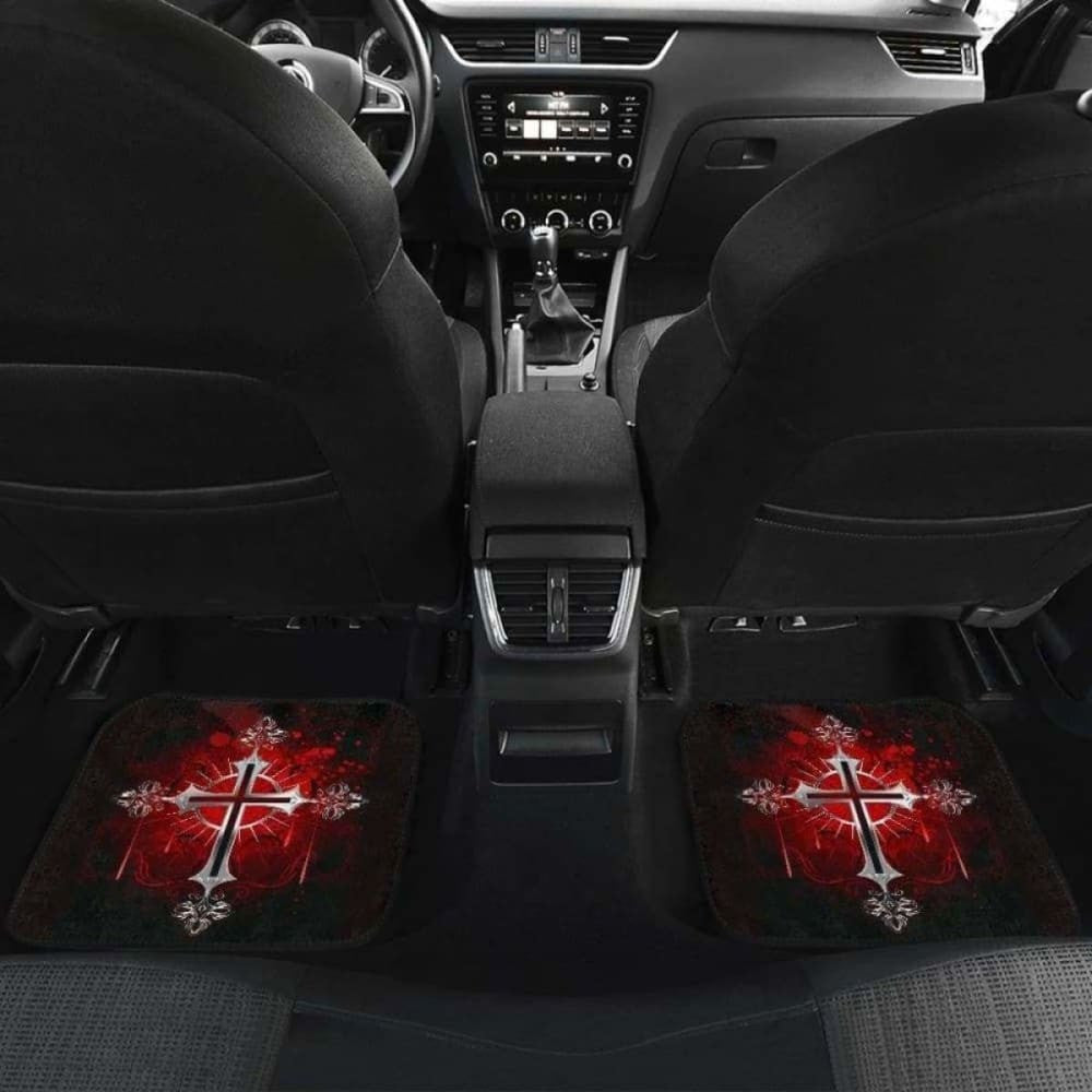 Silver Cross Art In Red Theme Car Floor Mats