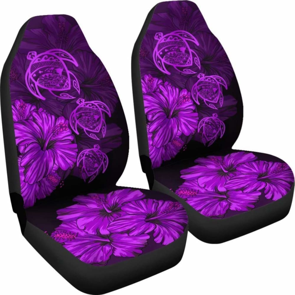 Hawaiian Map Turtle Hibiscus Purple Vintage Polynesian Car Seat Covers - New