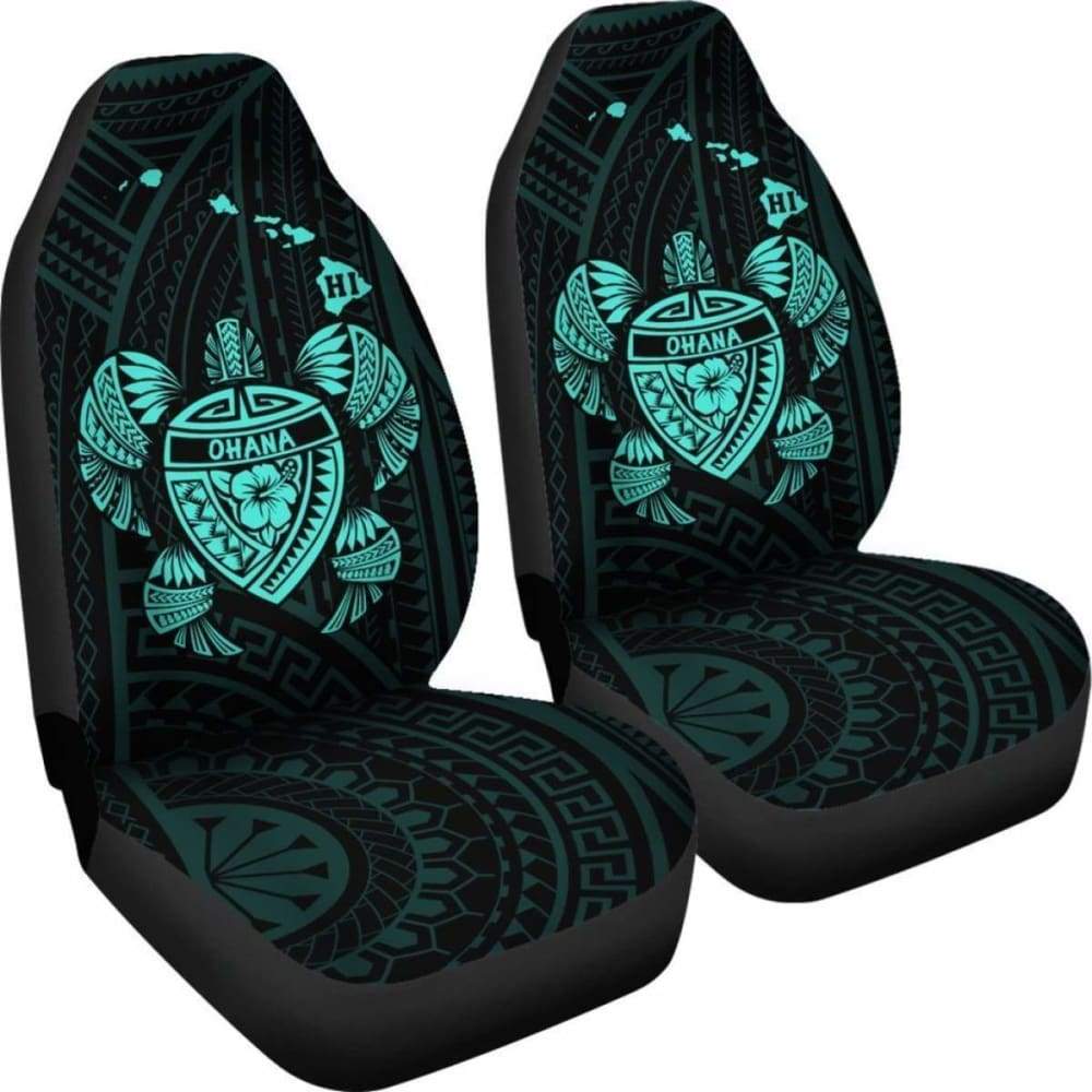 Hawaii Turtle Hibiscus Map Car Seat Covers - Turquoise - New -