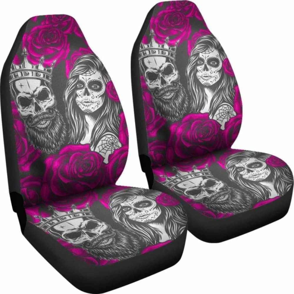 Set Of Colorful Sugar Skull Car Seat Covers