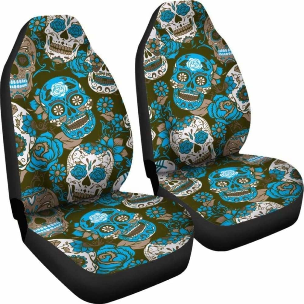 Gretta Skully Car Seat Covers - Sugar Skull - Light Blue