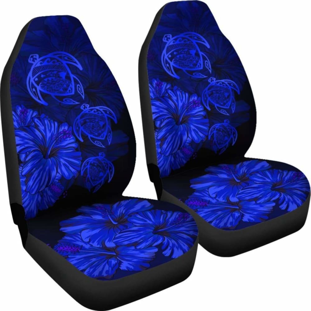 Hawaiian Map Turtle Hibiscus Blue Vintage Polynesian Car Seat Covers - New