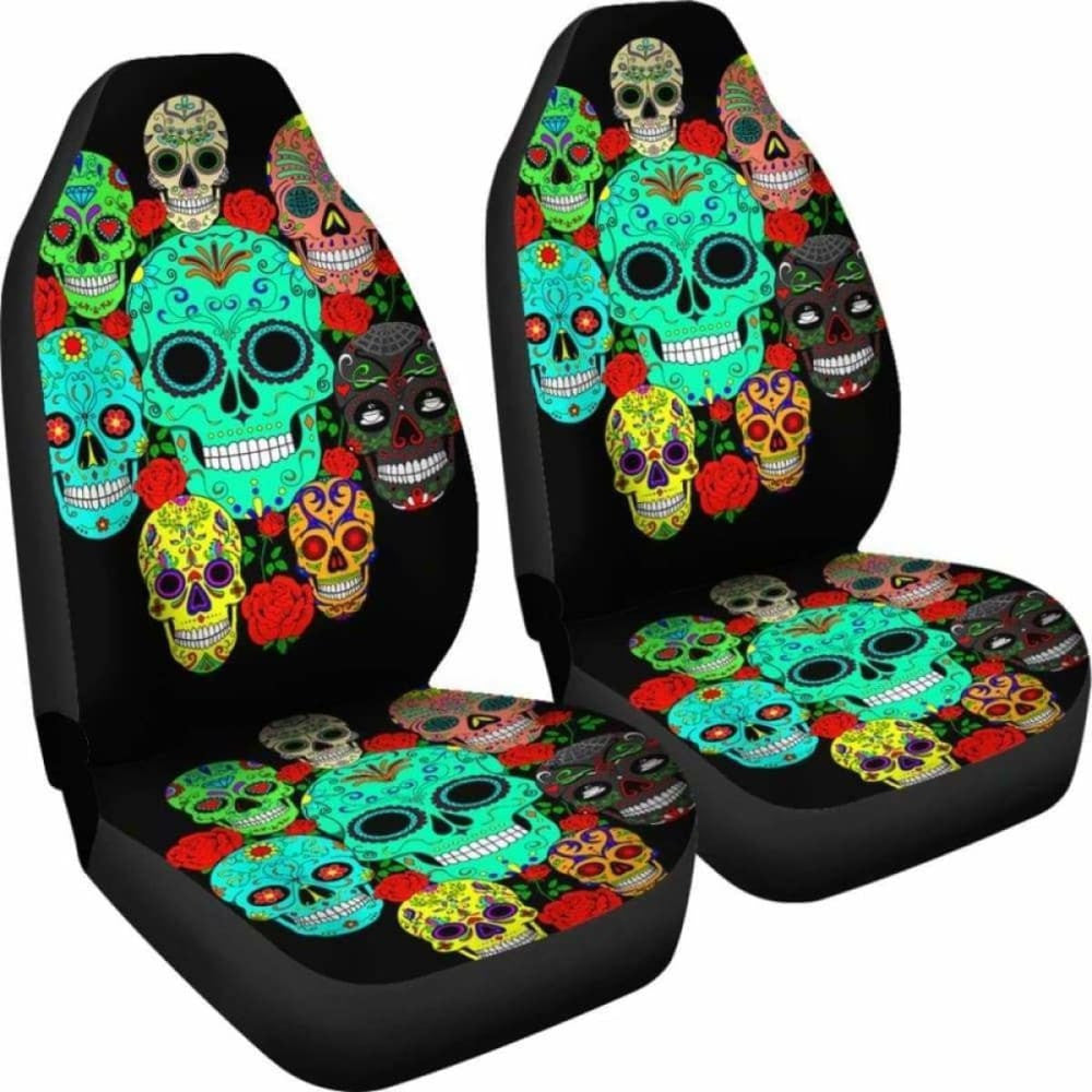 Set Of Sugar Floral Skull Car Seat Covers