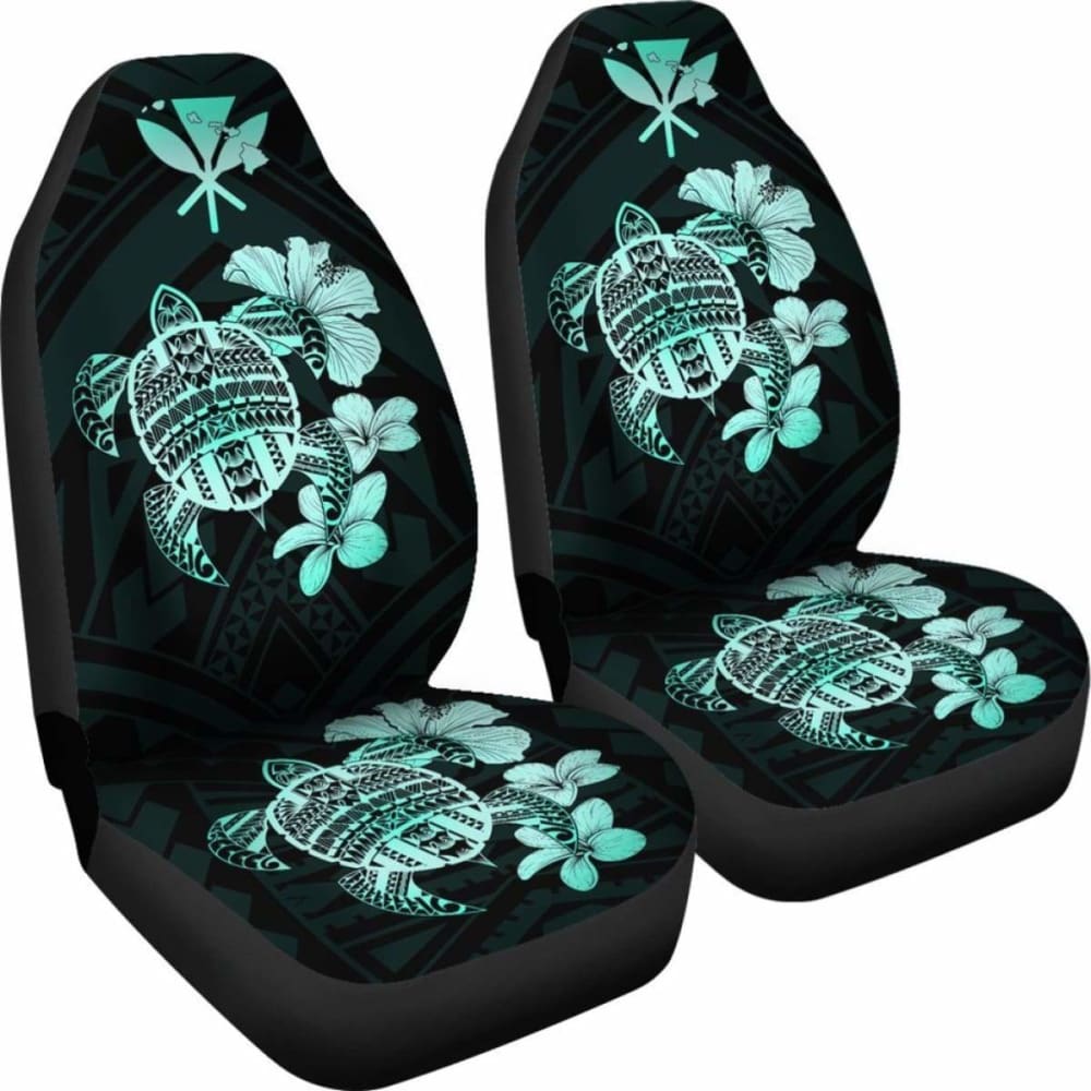 Hawaiian Kanaka Hibiscus Plumeria Mix Polynesian Turtle Car Seat Covers Turquoise New Awesome