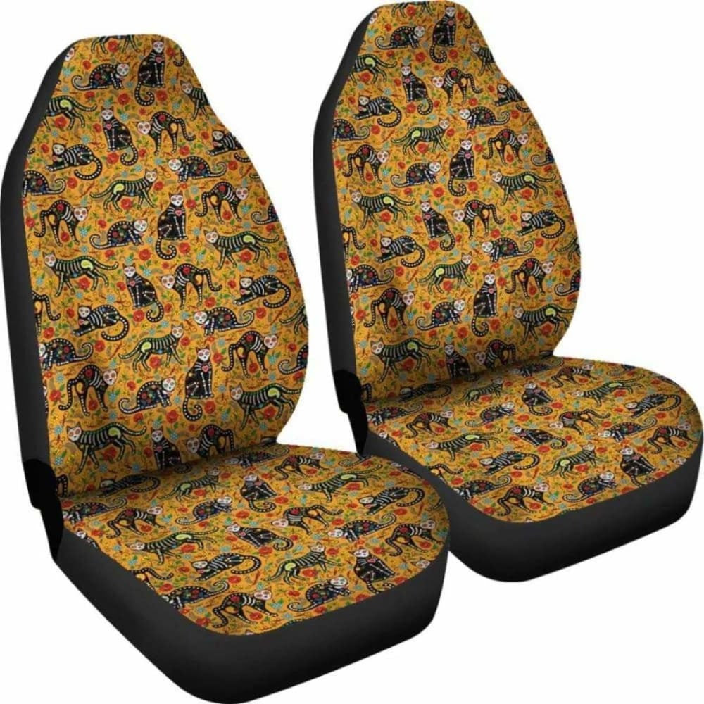 Cat Sugar Skull Yellow Car Seat Covers