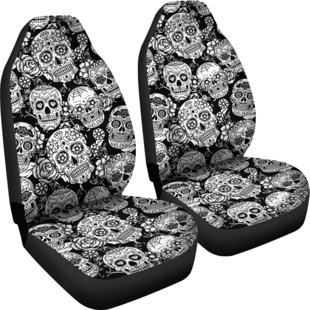 Set Pcs Floral Sugar Skull Day Of The Dead Skull Car Seat Covers