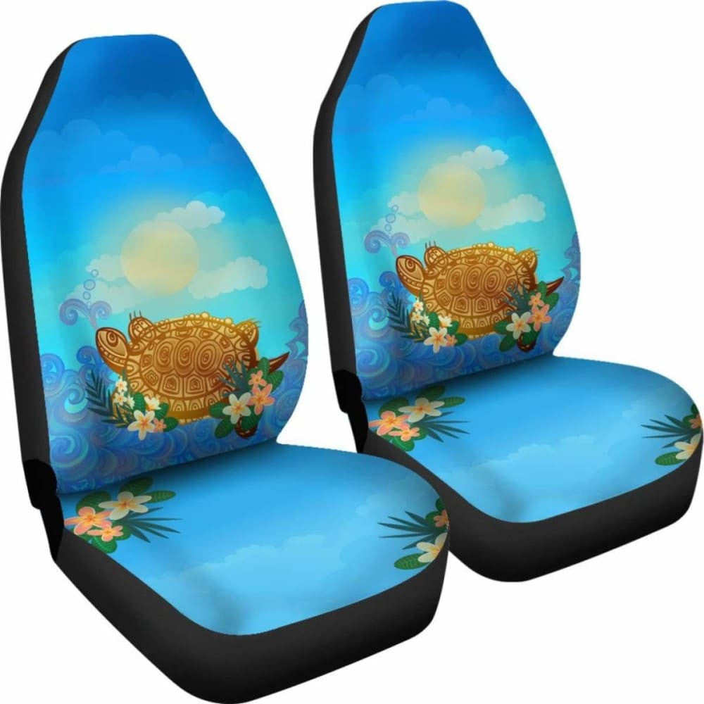 Turtle And Plumeria Hawaiian Car Seat Covers Set Of