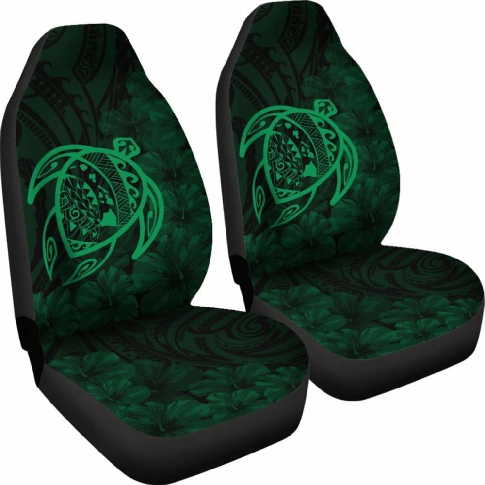 Alohawaii Car Seat Covers - Hawaii Turtle Map Hibiscus Poly Green - New Awesome