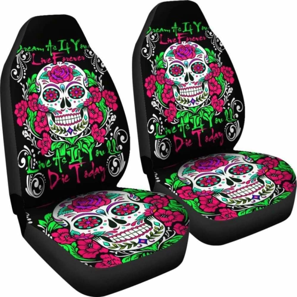 Set Of Pcs - Sugar Skull - Day Of The Dead Car Seat Cover