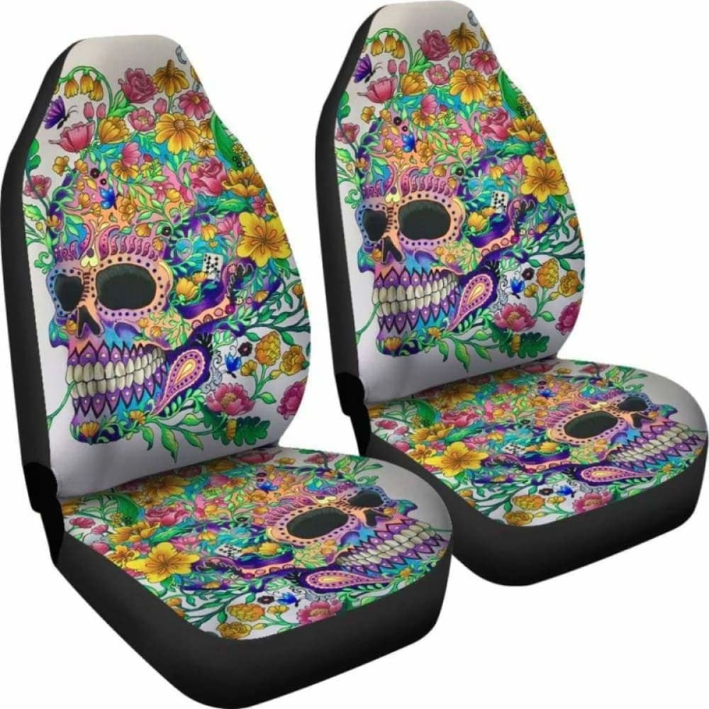 Set Pcs Floral Sugar Skull Day Of The Dead Skull Car Seat Covers