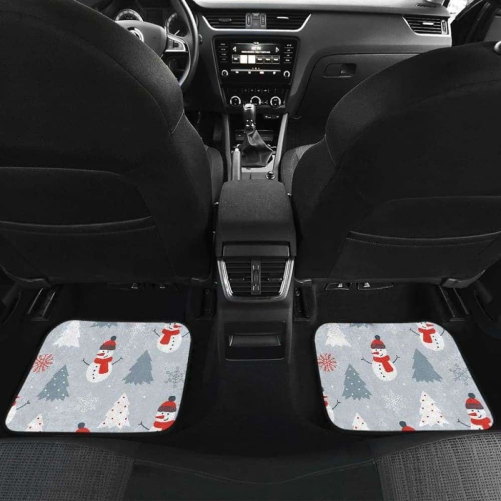 Snowman Christmas Tree Snow Gray Background Front And Back Car Mats