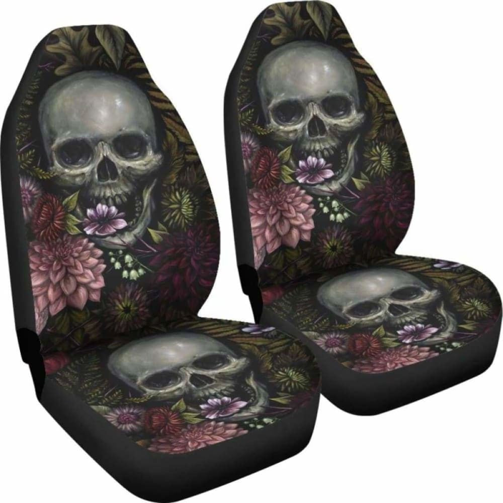 Set Of Pcs - Skull Gothic Horror Flaming Fire Halloween Skull Car Seat Covers