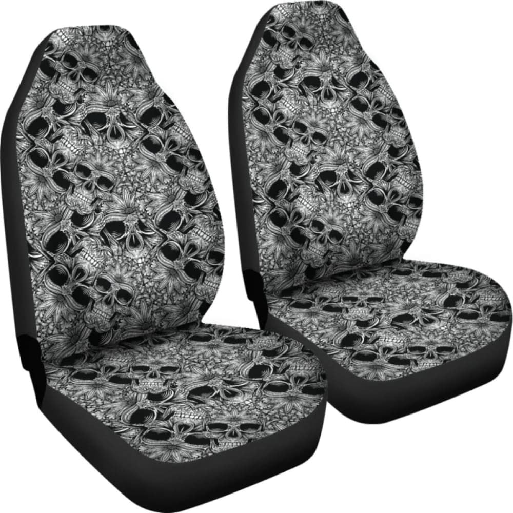 Set Of Floral Sugar Skull Seat Covers - Day Of The Dead