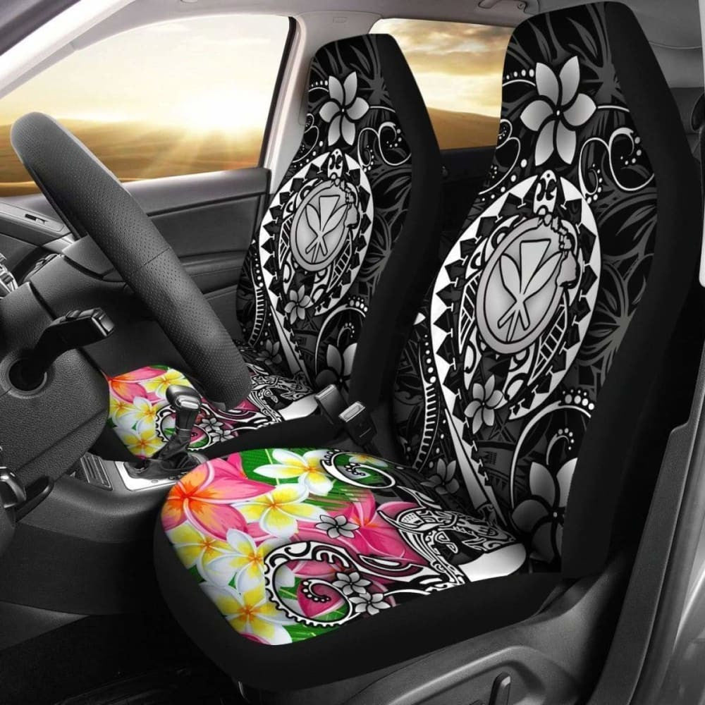 Hawaii Car Seat Covers Polynesian Turtle Plumeria (Black)