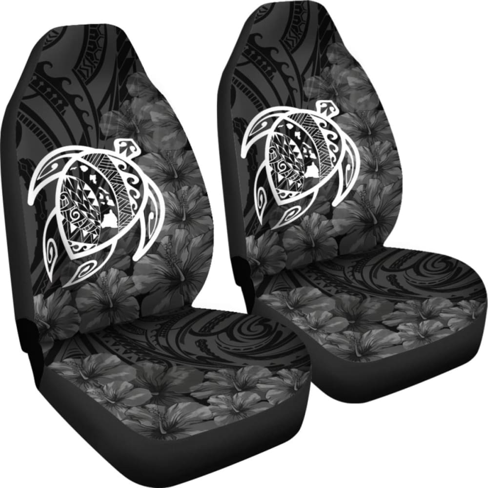 Alohawaii Car Seat Covers - Hawaii Turtle Map Hibiscus Poly White - New Awesome