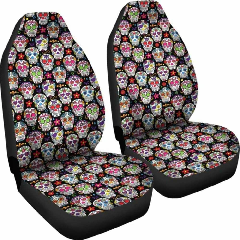 Set Of Pcs - Sugar Skulls - Day Of The Dead Car Seat Covers