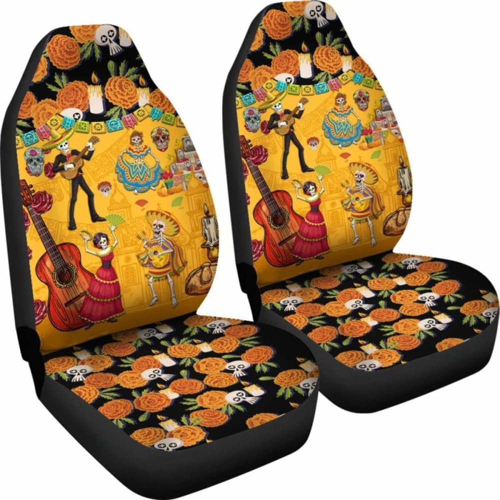 Mexican De Muertos Car Seat Cover Flowers