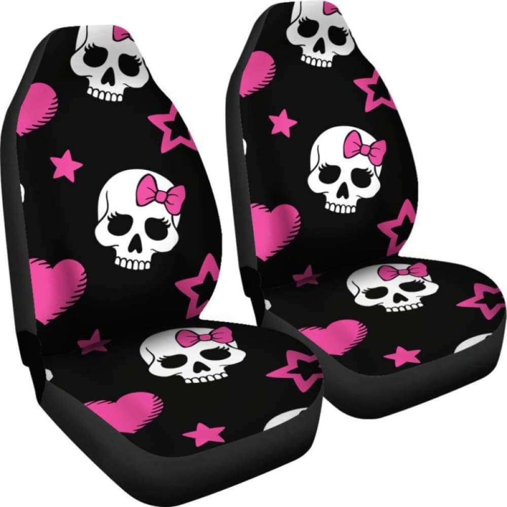 Sugar Skulls Pink Hearts Car Seat Covers