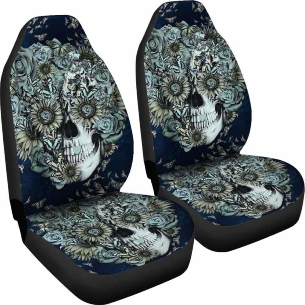 Set Of Floral Sugar Skull Car Seat Covers