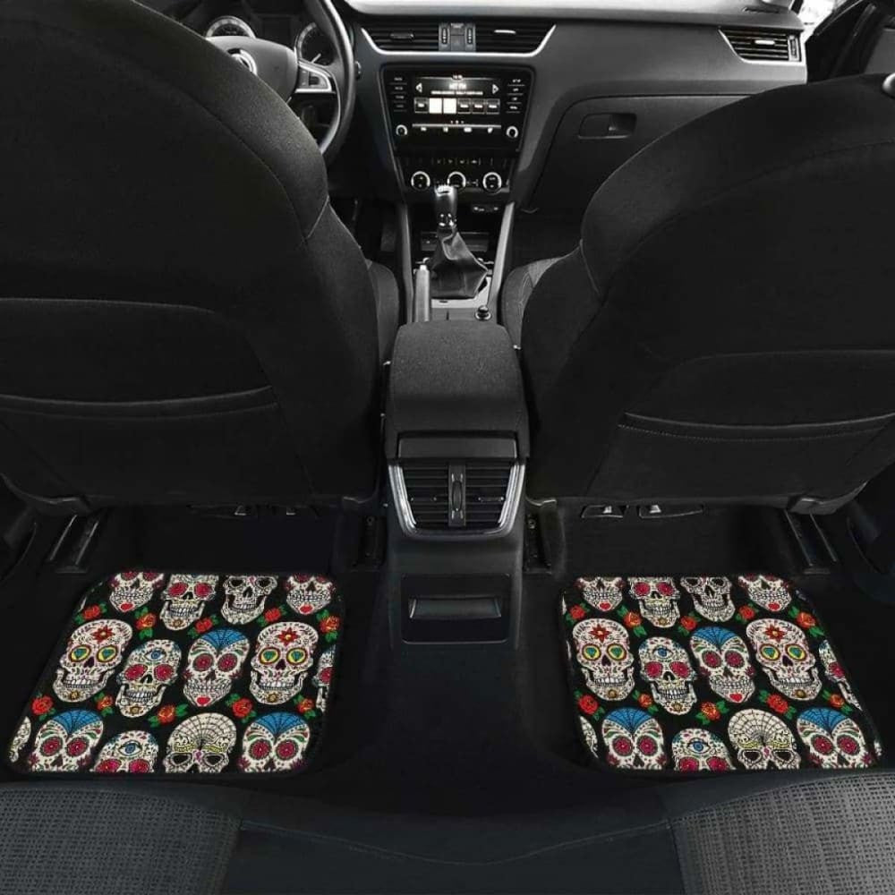 Set Pcs Floral Sugar Skull Day Of The Dead Skull Car Seat Covers