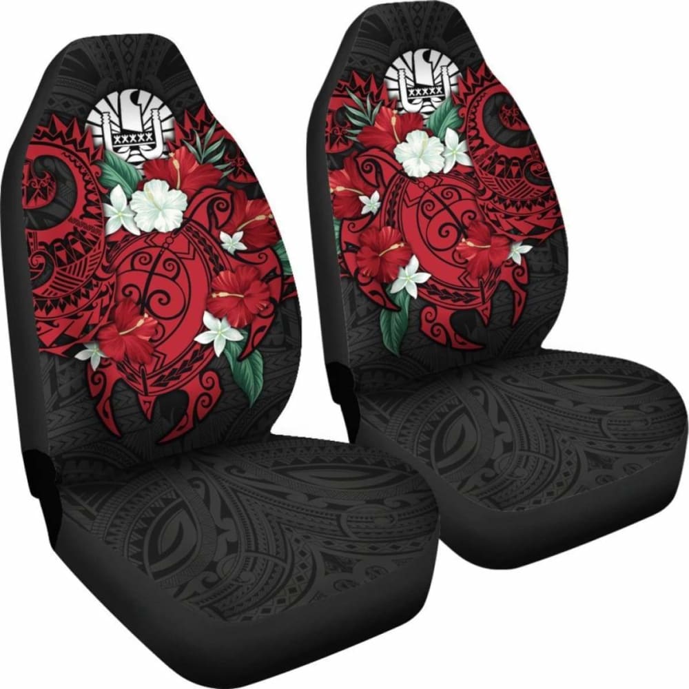 Tahiti Polynesian Car Seat - Coat Of Arms With Hibiscus And Sea Turtle (Red) - Amazing