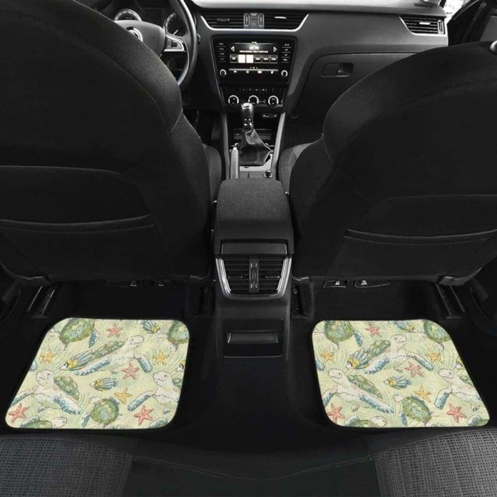 Hand Drawn Sea Turtle Fish Pattern Front And Back Car Mats