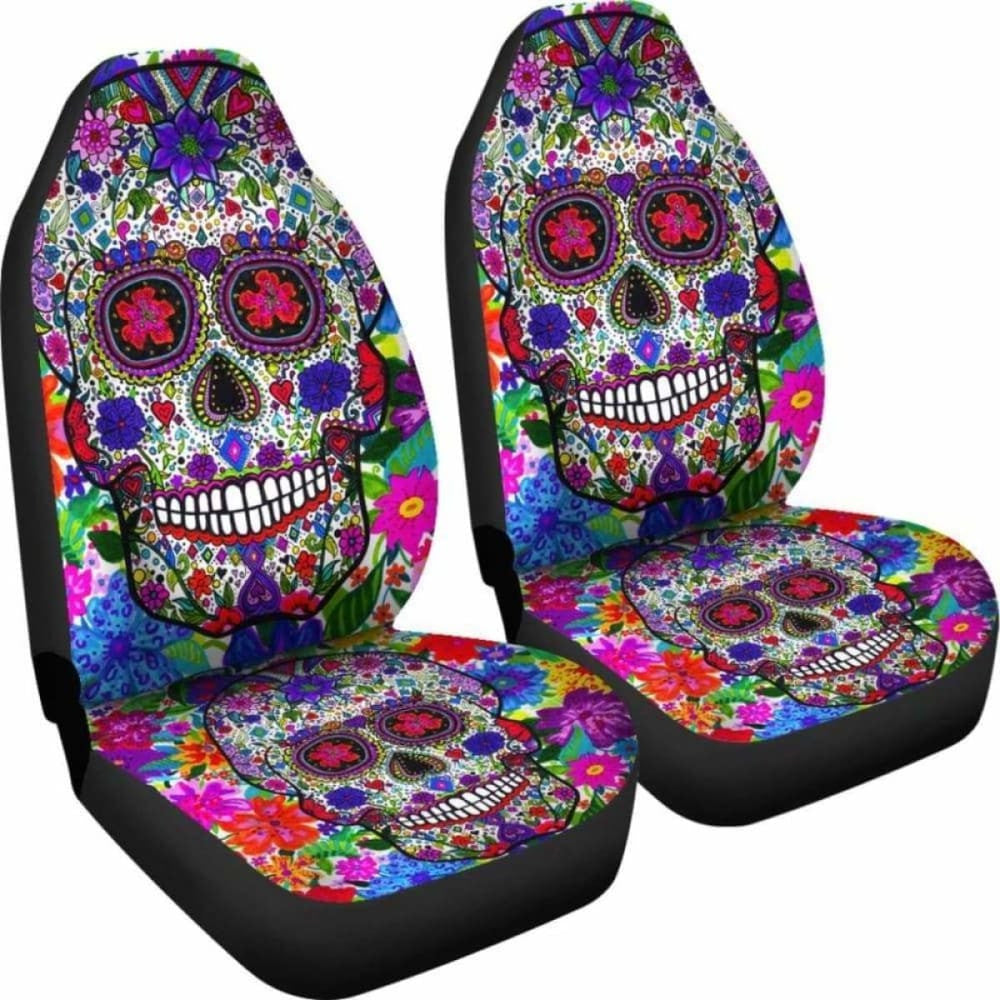 Set Of Pcs Colorful Sugar Skull Car Seat Cover.