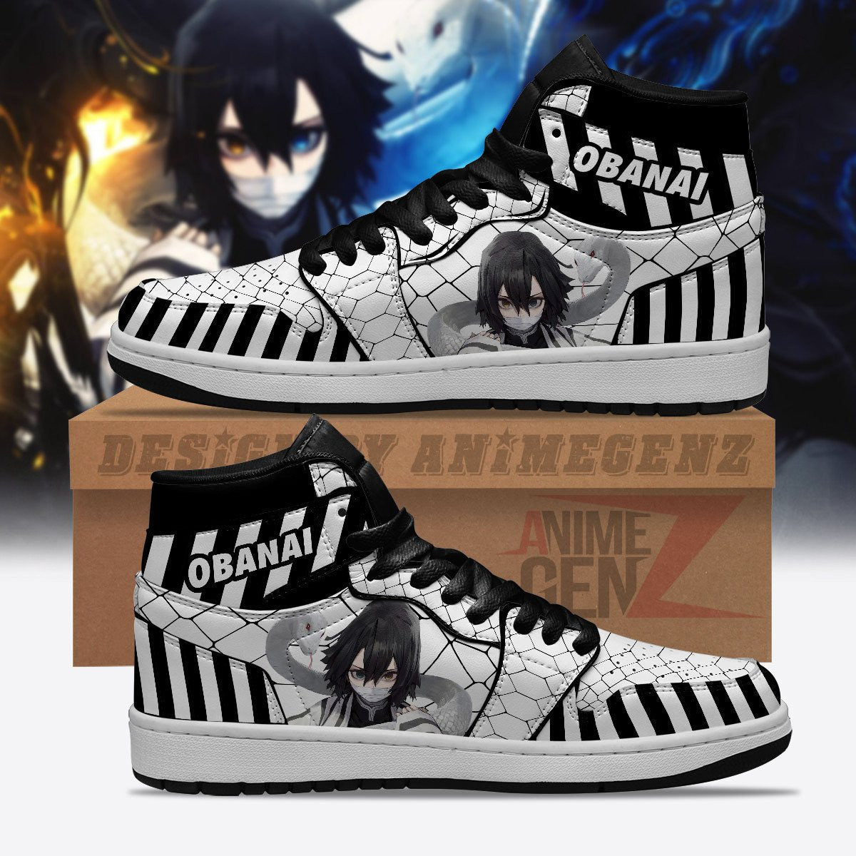 Demon Slayers Obanai Iguro Serpent Hashira JD Sneakers Custom Anime Shoes