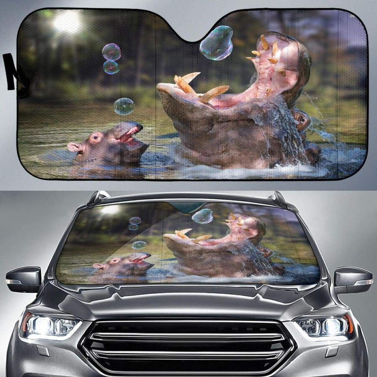 Happy Hippo Anime Car Sun Shade Universal Fit