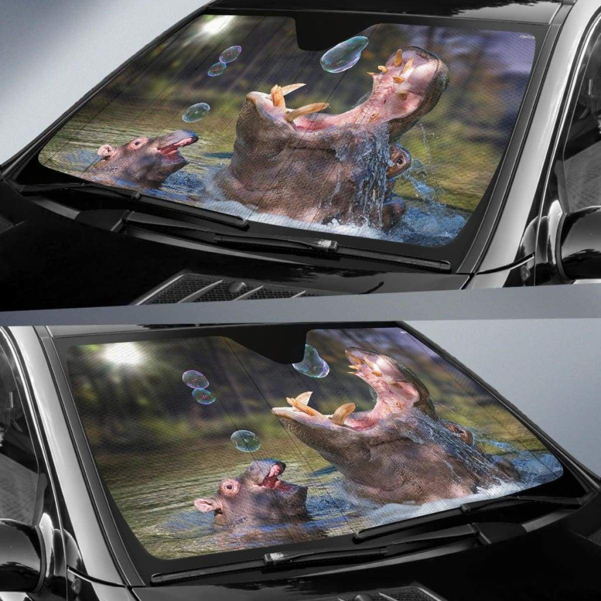 Happy Hippo Anime Car Sun Shade Universal Fit