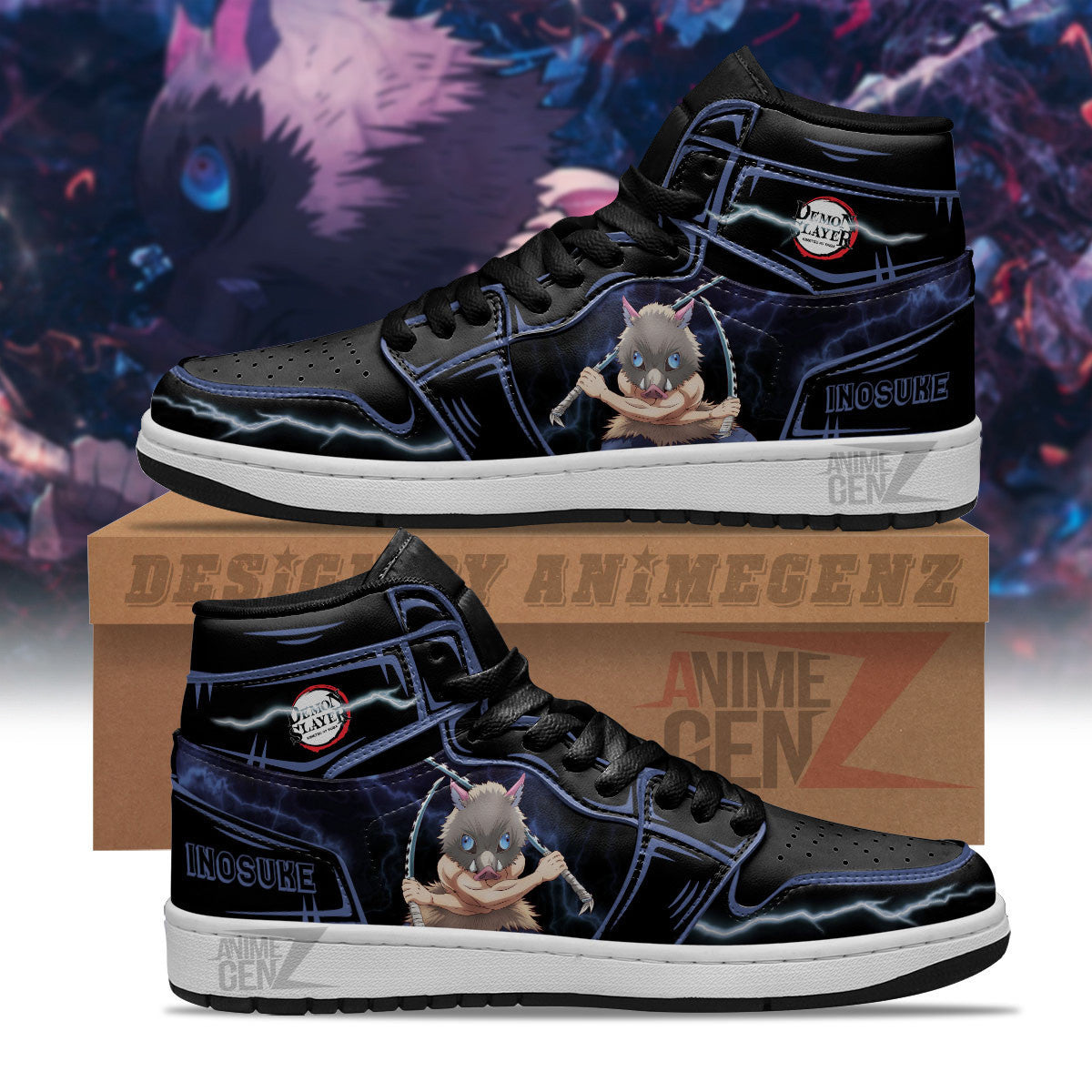 Demon Slayer Inosuke JD Sneakers Black Cool Style Custom Anime Shoes