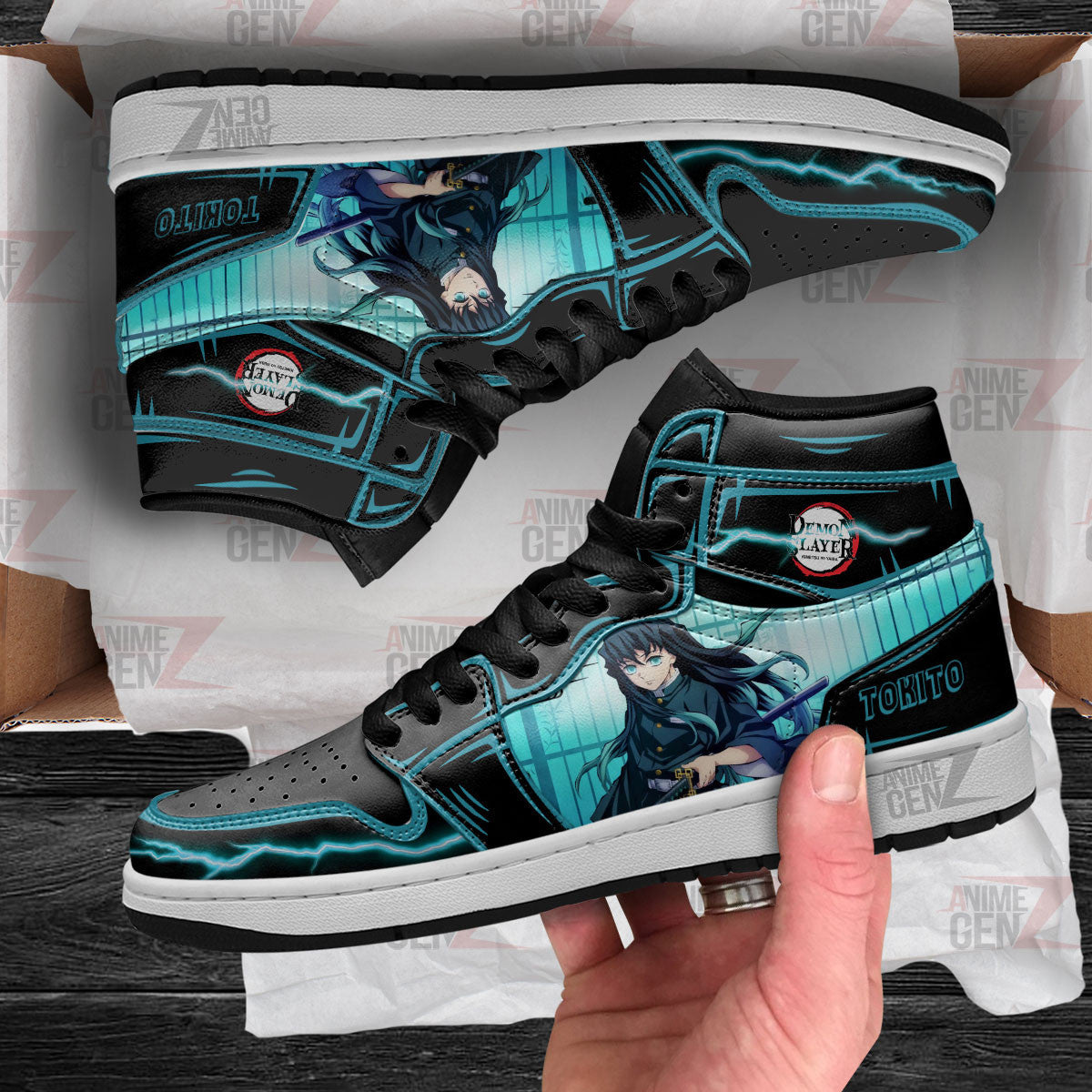 Demon Slayer Tokito JD Sneakers Black Cool Style Custom Anime Shoes