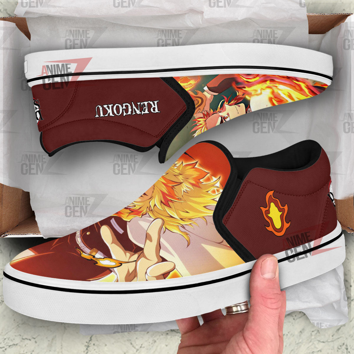 Demon Slayer Rengoku Slip-on Shoes Custom Anime Sneakers