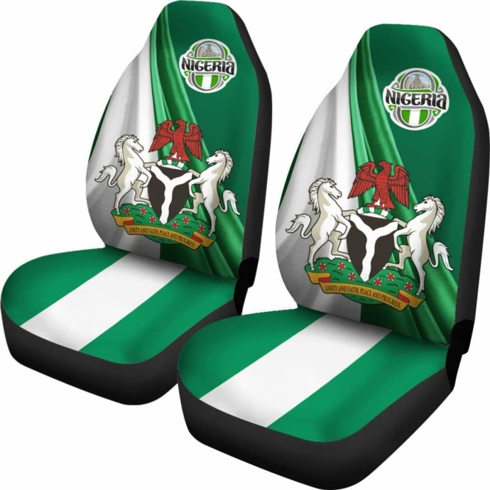 Nigeria \bCar Seat Covers - Nigerian Waving Flag With Coat Of Arms -