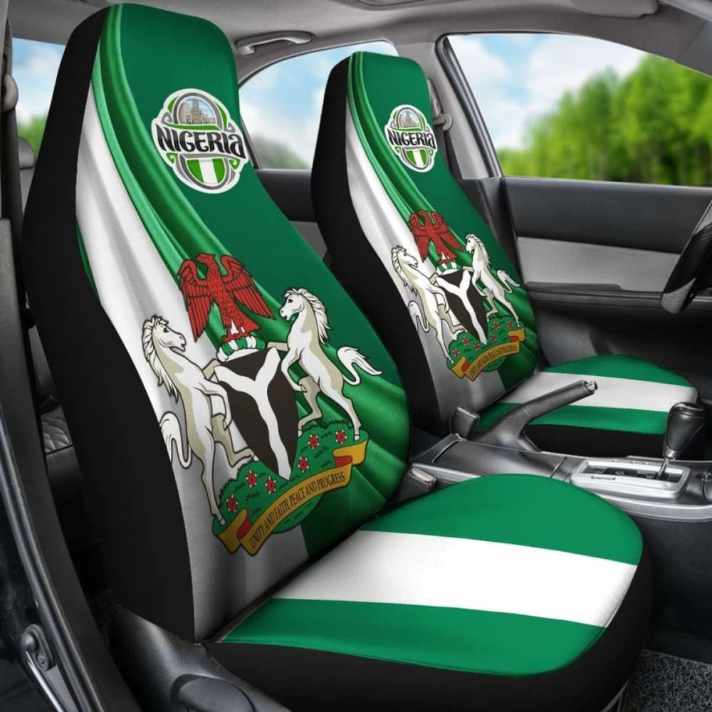 Nigeria \bCar Seat Covers - Nigerian Waving Flag With Coat Of Arms -