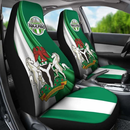 Nigeria \bCar Seat Covers - Nigerian Waving Flag With Coat Of Arms -