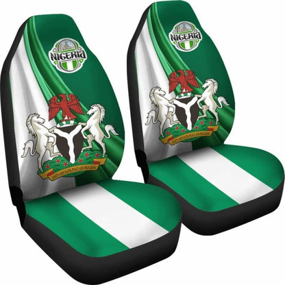 Nigeria \bCar Seat Covers - Nigerian Waving Flag With Coat Of Arms -