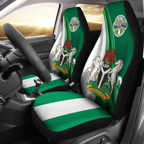 Nigeria \bCar Seat Covers - Nigerian Waving Flag With Coat Of Arms -