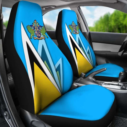 Saint Lucia Car Seat Cover - Flag With Coat Of Arms -