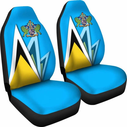Saint Lucia Car Seat Cover - Flag With Coat Of Arms -