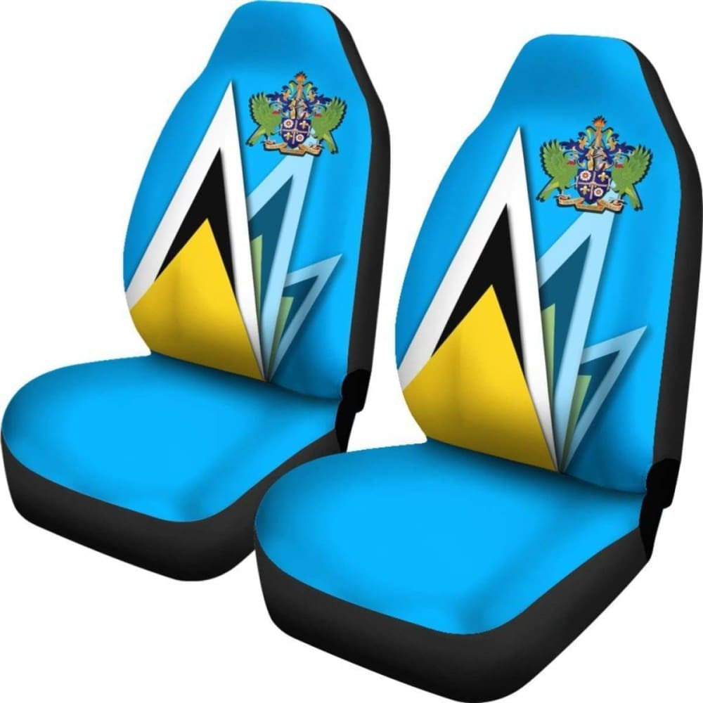 Saint Lucia Car Seat Cover - Flag With Coat Of Arms -