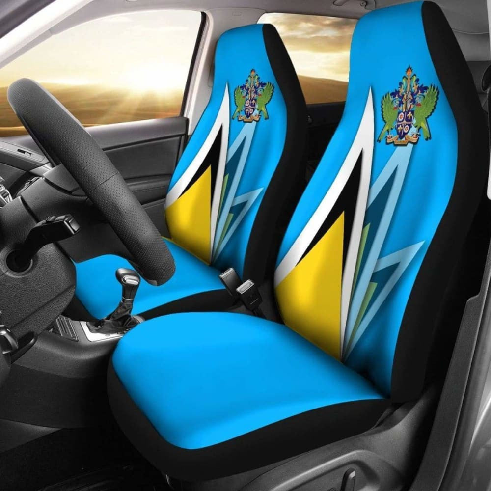 Saint Lucia Car Seat Cover - Flag With Coat Of Arms -
