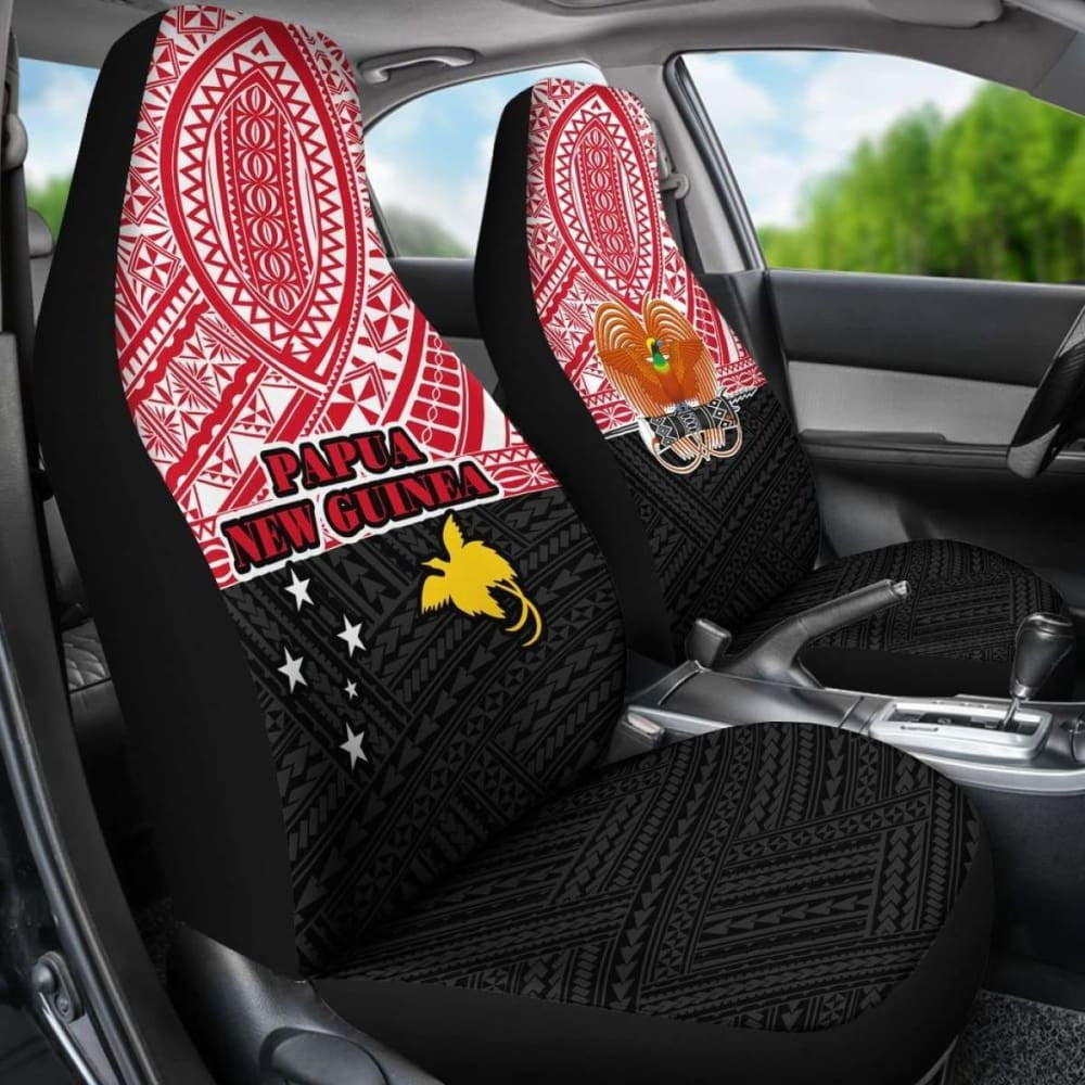 Papua New Guinea Car Seat Covers - Papua New Guinea Flag Coat Of Arms Polynesian Design -